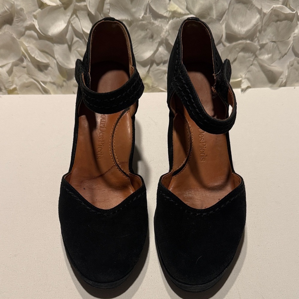 Black Suede Mary Jane Heels with Ankle Strap